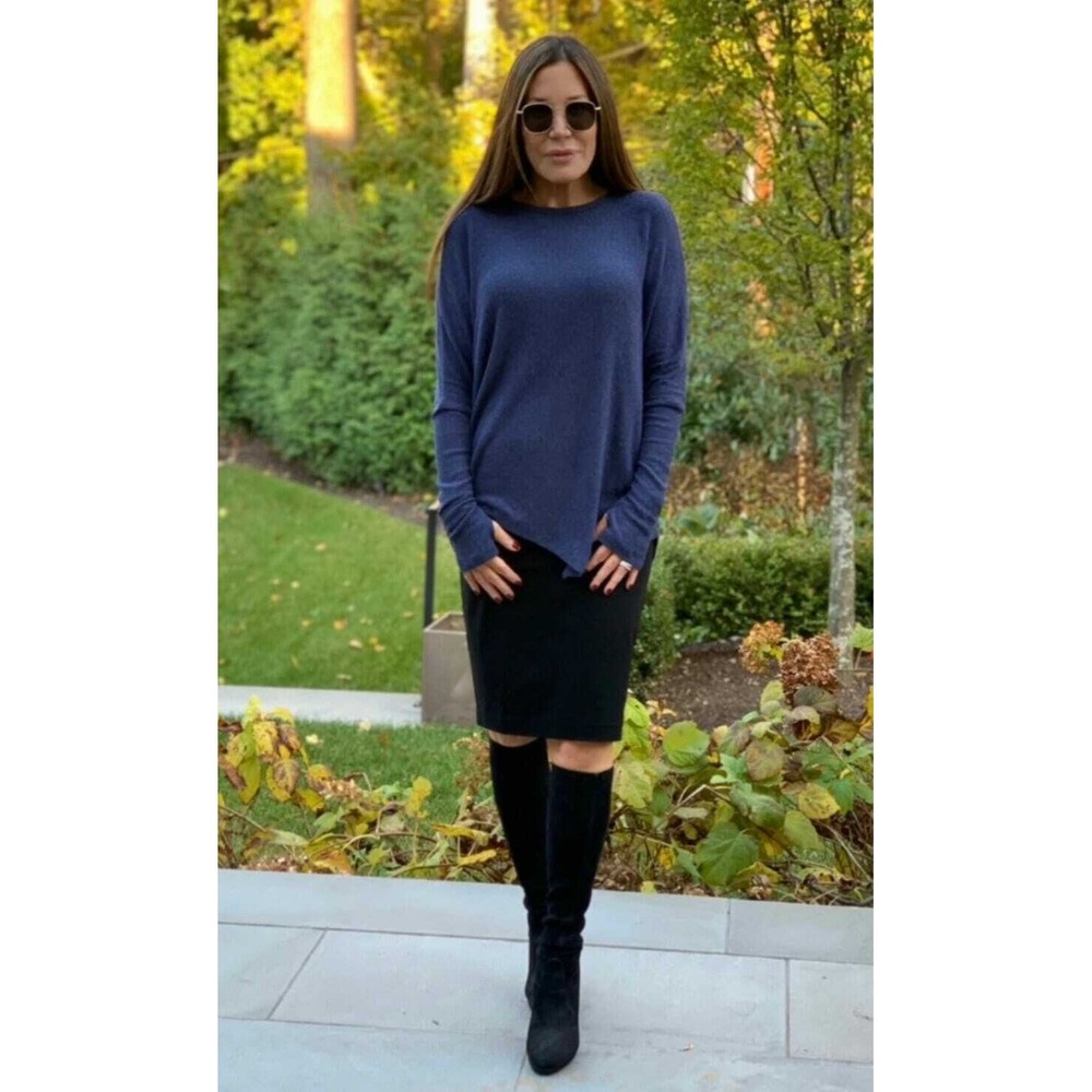 SEN CLAXTON MODAL BLUE RIBBED THUMBHOLES ASYMMETRICAL HEM SWEATER TOP 3 L/XL🌸